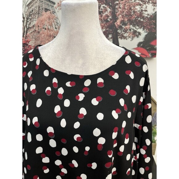 Carmen Marc Valvo Size 2X Womens Top Black Polka Dot Knit Bell 3/4 Sleeve Tunic - Picture 5 of 9